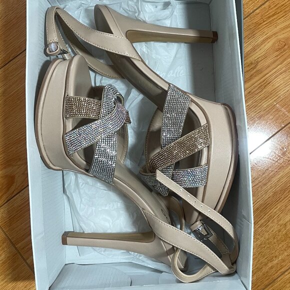 Beige Bedazzled Two Toned Heels - Picture 1 of 4